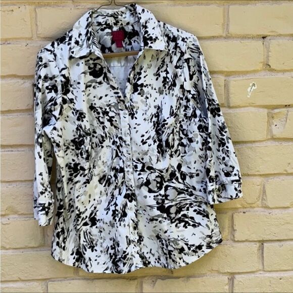 Take 50% OFF- 212 Collection Women's Button-Down Black&White Shirt, Size-M - Picture 1 of 4